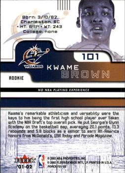 2001-02 Fleer Force #101 Kwame Brown Back