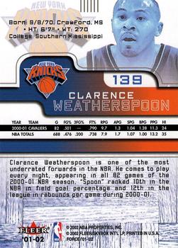 2001-02 Fleer Force #139 Clarence Weatherspoon Back