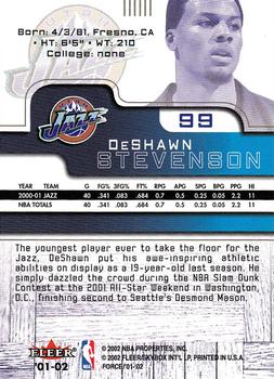 2001-02 Fleer Force #99 DeShawn Stevenson Back