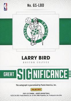 2021-22 Hoops - Great SIGnificance #GS-LBD Larry Bird Back