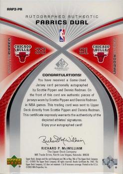 2005-06 SP Game Used - Authentic Fabrics Dual Autographs #AAF2-PR Scottie Pippen / Dennis Rodman Back