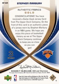 2005-06 SP Game Used - Authentic Fabrics Gold #AF-SM Stephon Marbury Back