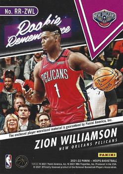 2021-22 Hoops - Rookie Remembrance #RR-ZWL Zion Williamson Back