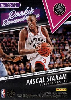 2021-22 Hoops - Rookie Remembrance #RR-PSI Pascal Siakam Back