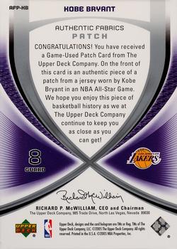 2005-06 SP Game Used - Authentic Fabrics Patches #AFP-KB Kobe Bryant Back