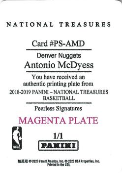 2019-20 Panini National Treasures - 2018-19 National Treasure Peerless Signatures Printing Plate Magenta #PS-AMD Antonio McDyess Back