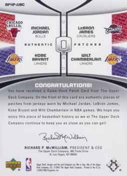 2005-06 SP Game Used - Authentic Fabrics Quad Patches #AF4P-JJBC Michael Jordan / LeBron James / Kobe Bryant / Wilt Chamberlain Back