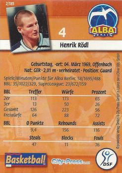 2002 City-Press Powerplay BBL Playercards #2 Henrik Rodl Back