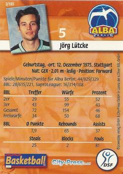 2002 City-Press Powerplay BBL Playercards #3 Jorg Lutcke Back