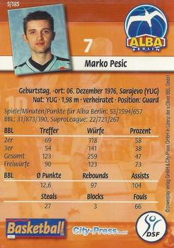 2002 City-Press Powerplay BBL Playercards #5 Marko Pesic Back