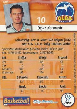 2002 City-Press Powerplay BBL Playercards #8 Dejan Koturovic Back