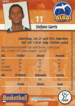 2002 City-Press Powerplay BBL Playercards #10 Stefano Garris Back