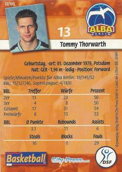 2002 City-Press Powerplay BBL Playercards #12 Tommy Thorwarth Back