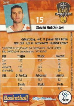 2002 City-Press Powerplay BBL Playercards #29 Steven Hutchinson Back