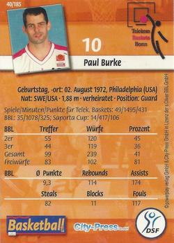2002 City-Press Powerplay BBL Playercards #40 Paul Burke Back