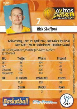 2002 City-Press Powerplay BBL Playercards #51 Rick Stafford Back