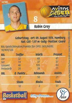2002 City-Press Powerplay BBL Playercards #52 Robin Grey Back
