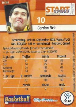 2002 City-Press Powerplay BBL Playercards #80 Gordan Firic Back