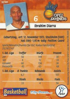 2002 City-Press Powerplay BBL Playercards #92 Ibrahim Diarra Back