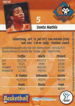 2002 City-Press Powerplay BBL Playercards #106 Donte Mathis Back