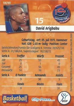 2002 City-Press Powerplay BBL Playercards #136 David Arigbabu Back