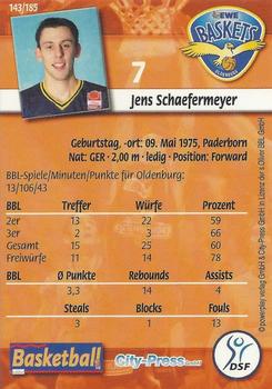 2002 City-Press Powerplay BBL Playercards #143 Jens Schaefermeyer Back