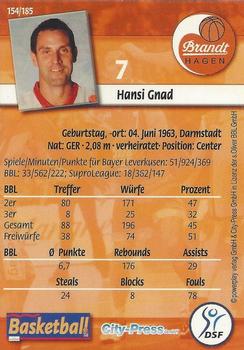 2002 City-Press Powerplay BBL Playercards #154 Hans-Jurgen Gnad Back
