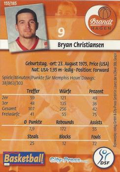 2002 City-Press Powerplay BBL Playercards #155 Bryan Christiansen Back