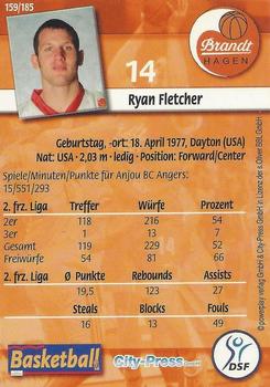 2002 City-Press Powerplay BBL Playercards #159 Ryan Fletcher Back