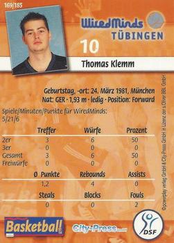2002 City-Press Powerplay BBL Playercards #169 Thomas Klemm Back