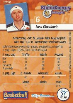 2002 City-Press Powerplay BBL Playercards #177 Sasa Obradovic Back