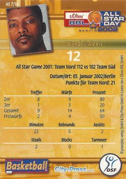 2002 City-Press Powerplay BBL Playercards - Allstars #AS7 Wendell Alexis Back
