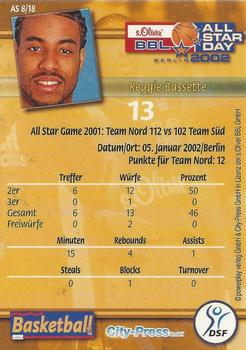 2002 City-Press Powerplay BBL Playercards - Allstars #AS8 Reggie Bassette Back