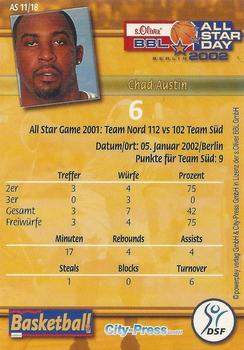 2002 City-Press Powerplay BBL Playercards - Allstars #AS11 Chad Austin Back