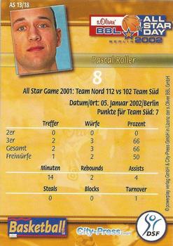 2002 City-Press Powerplay BBL Playercards - Allstars #AS13 Pascal Roller Back