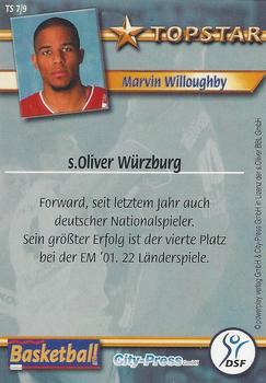 2002 City-Press Powerplay BBL Playercards - Topstars #TS7 Marvin Willoughby Back