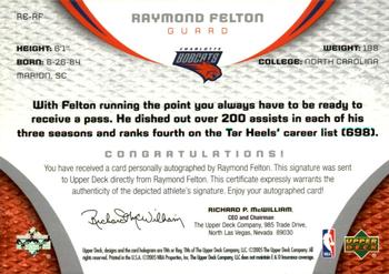 2005-06 SP Game Used - Rookie Exclusive Autographs #RE-RF Raymond Felton Back