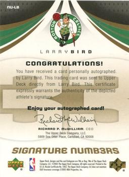 2005-06 SP Game Used - Signature Numbers #NU-LB Larry Bird Back
