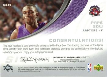 2005-06 SP Game Used - SIGnificance #SIG-PS Pape Sow Back