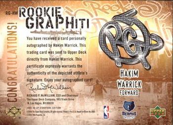 2005-06 SP Signature Edition - Rookie GRAPHiti #RG-HW Hakim Warrick Back