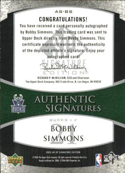 2005-06 SP Signature Edition - Signatures #AS-BS Bobby Simmons Back