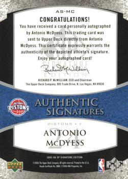 2005-06 SP Signature Edition - Signatures #AS-MC Antonio McDyess Back