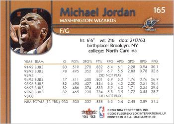 2001-02 Fleer Maximum #165 Michael Jordan Back