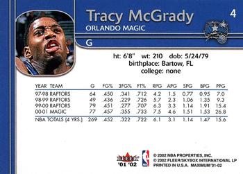 2001-02 Fleer Maximum #4 Tracy McGrady Back