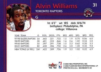 2001-02 Fleer Maximum #31 Alvin Williams Back