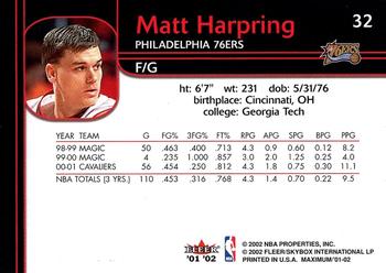 2001-02 Fleer Maximum #32 Matt Harpring Back