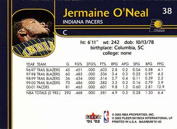 2001-02 Fleer Maximum #38 Jermaine O'Neal Back