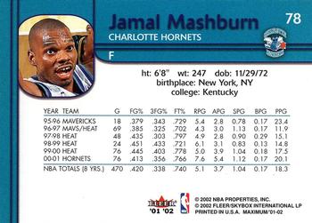 2001-02 Fleer Maximum #78 Jamal Mashburn Back