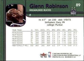 2001-02 Fleer Maximum #89 Glenn Robinson Back