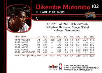 2001-02 Fleer Maximum #102 Dikembe Mutombo Back